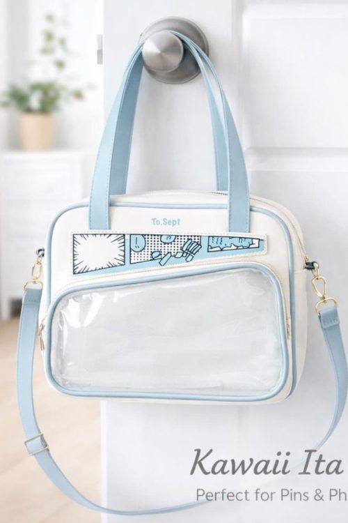 White Kawaii Y2K Convertible Ita Bag with Clear Window for Photocards and Pins