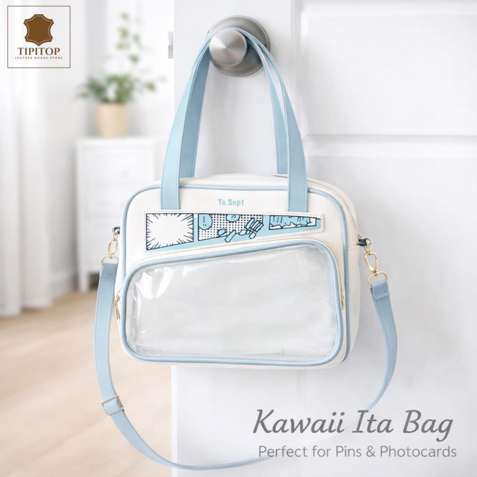 White Kawaii Y2K Convertible Ita Bag with Clear Window for Photocards and Pins White Kawaii Y2K Convertible Ita Bag with Clear Window for Photocards and Pins