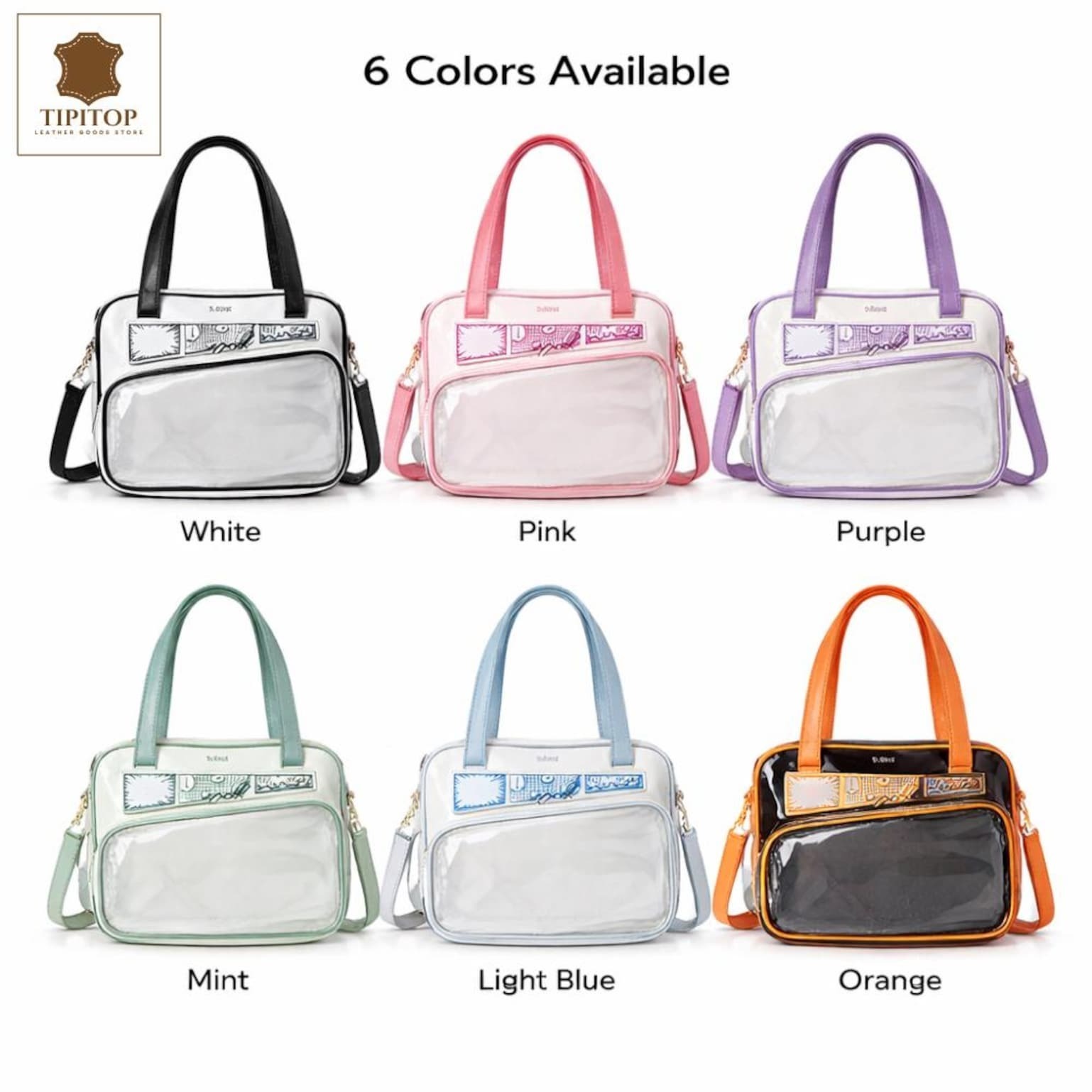 White Kawaii Y2K Convertible Ita Bag with Clear Window for Photocards and Pins White Kawaii Y2K Convertible Ita Bag with Clear Window for Photocards and Pins