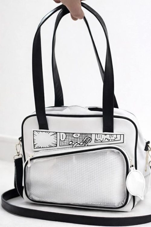 White Kawaii Y2K Convertible Ita Bag with Clear Window for Photocards and Pins