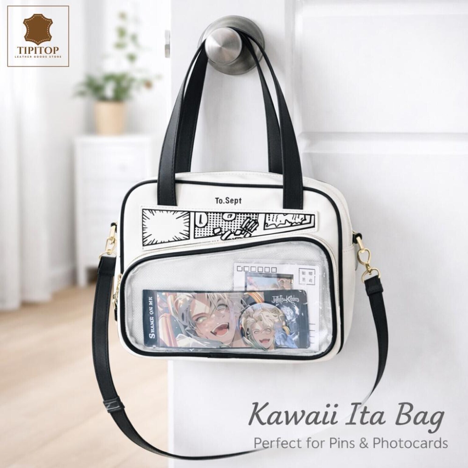 White Kawaii Y2K Convertible Ita Bag with Clear Window for Photocards and Pins White Kawaii Y2K Convertible Ita Bag with Clear Window for Photocards and Pins