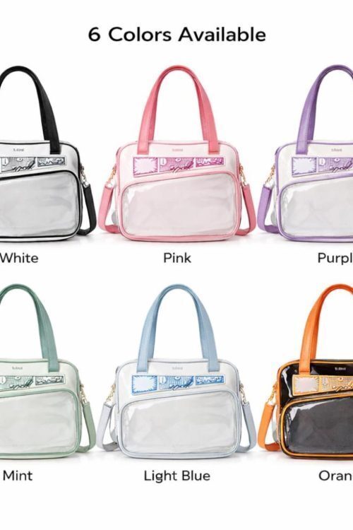 White Kawaii Y2K Convertible Ita Bag with Clear Window for Photocards and Pins