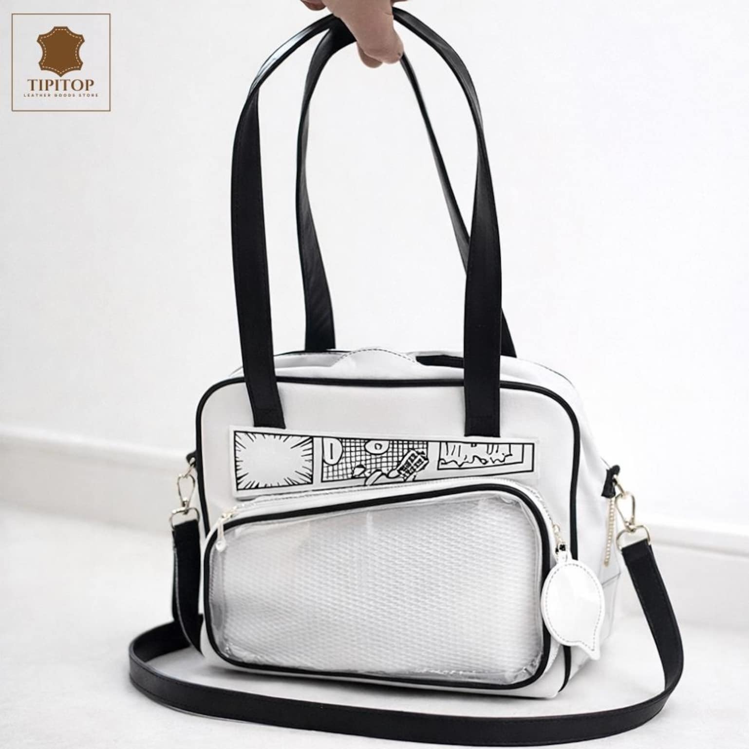 White Kawaii Y2K Convertible Ita Bag with Clear Window for Photocards and Pins White Kawaii Y2K Convertible Ita Bag with Clear Window for Photocards and Pins