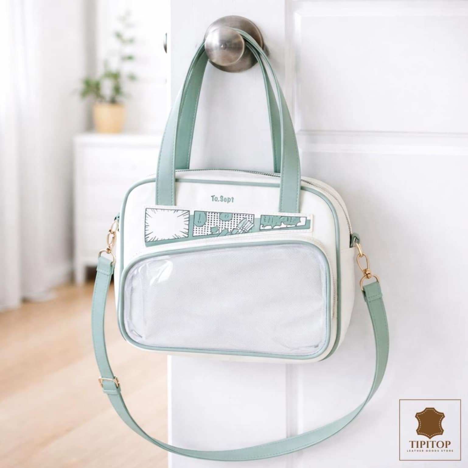 White Kawaii Y2K Convertible Ita Bag with Clear Window for Photocards and Pins White Kawaii Y2K Convertible Ita Bag with Clear Window for Photocards and Pins