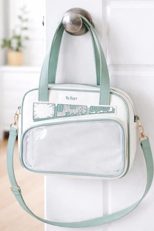 White Kawaii Y2K Convertible Ita Bag with Clear Window for Photocards and Pins