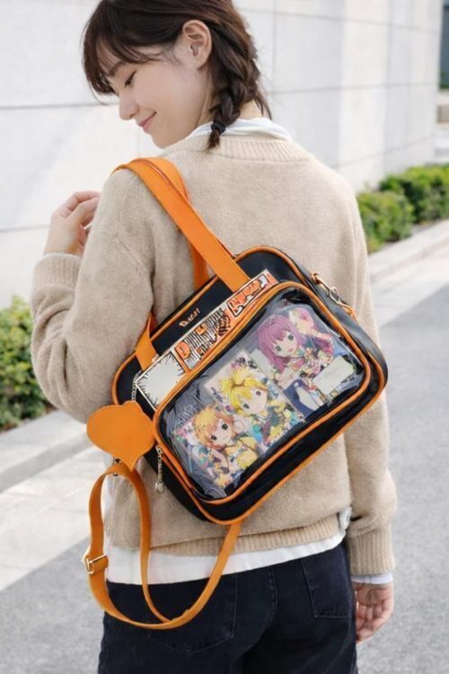 White Kawaii Y2K Convertible Ita Bag with Clear Window for Photocards and Pins