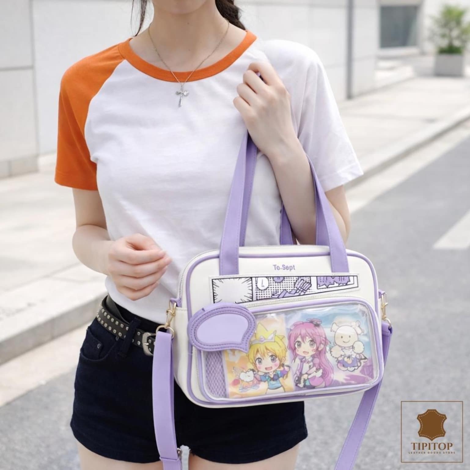 White Kawaii Y2K Convertible Ita Bag with Clear Window for Photocards and Pins White Kawaii Y2K Convertible Ita Bag with Clear Window for Photocards and Pins