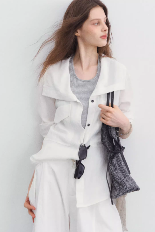 White Long Sleeve / Striped Knit Underwear