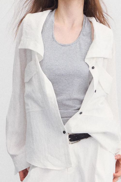 White Long Sleeve / Striped Knit Underwear