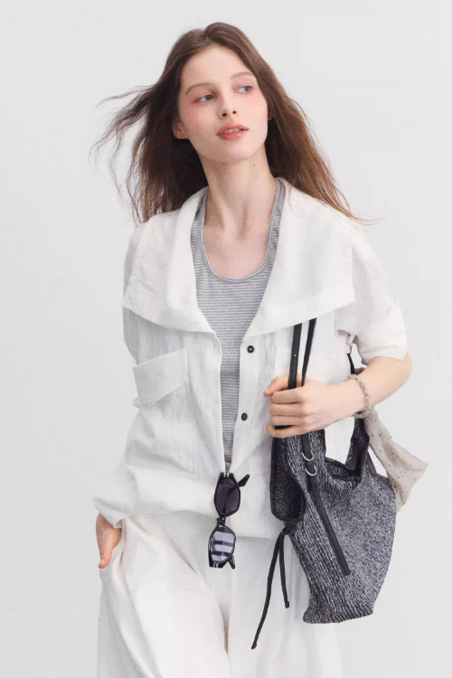 White Long Sleeve / Striped Knit Underwear