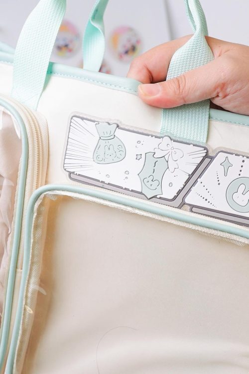 White Plaid Ita Shoulder Bag with Clear Window for Plushies and Pins