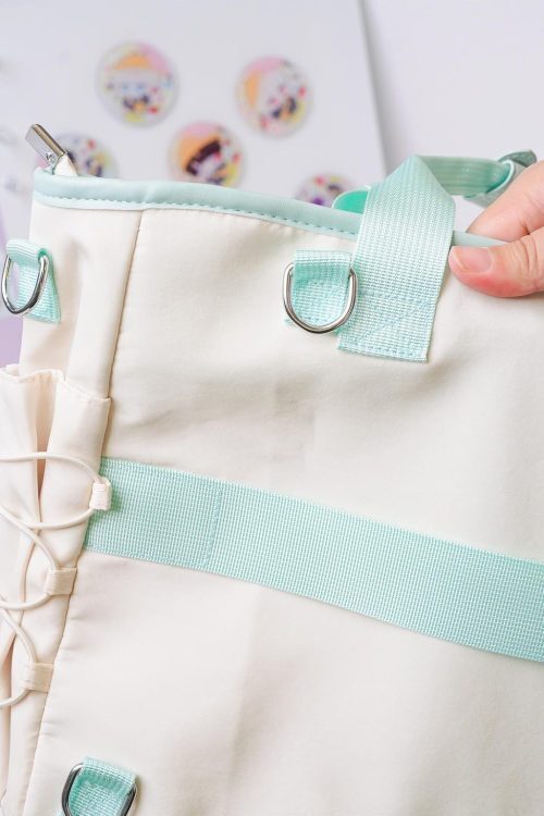 White Plaid Ita Shoulder Bag with Clear Window for Plushies and Pins