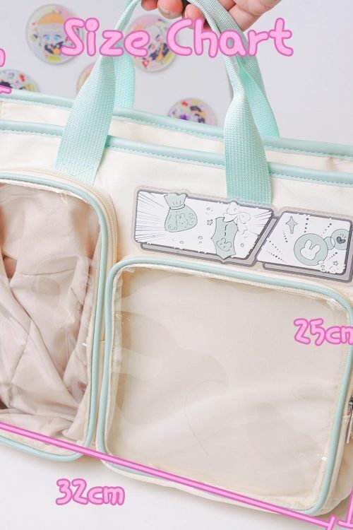 White Plaid Ita Shoulder Bag with Clear Window for Plushies and Pins