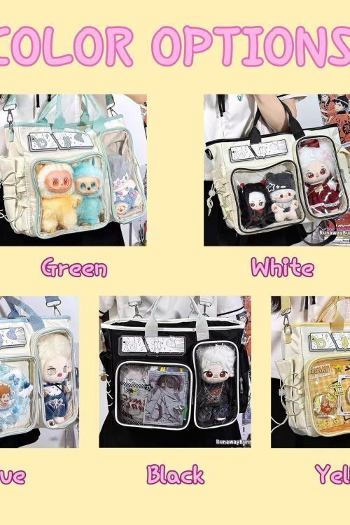 White Plaid Ita Shoulder Bag with Clear Window for Plushies and Pins
