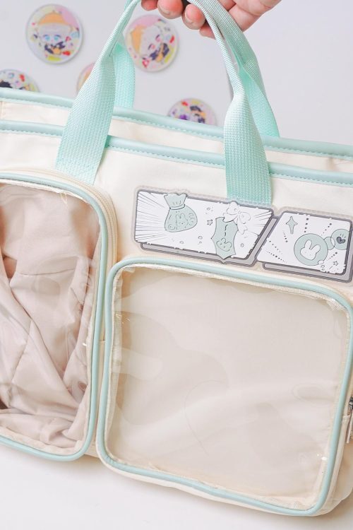 White Plaid Ita Shoulder Bag with Clear Window for Plushies and Pins