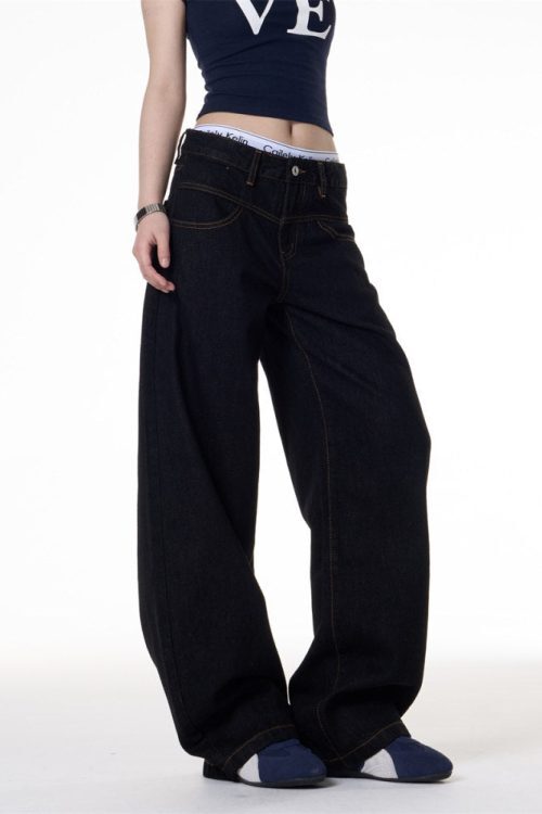 Wide Curved Denim Pants