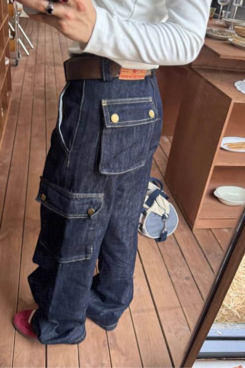 Wide Denim Cargo Pants