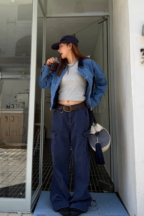 Wide Denim Cargo Pants