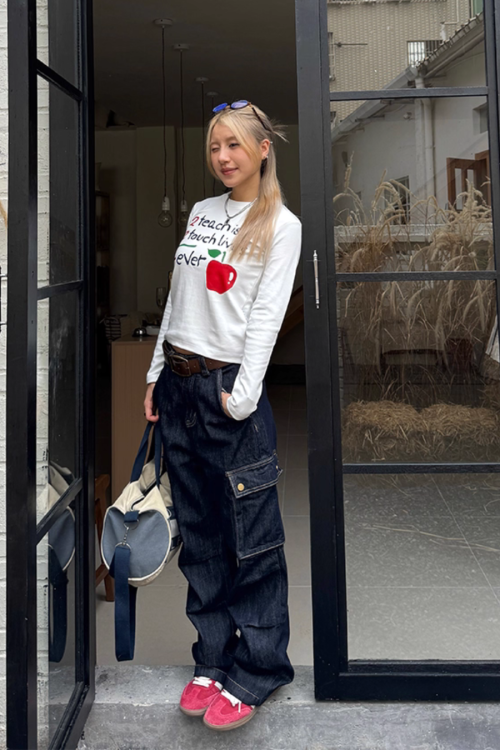 Wide Denim Cargo Pants