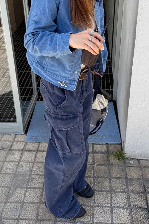Wide Denim Cargo Pants