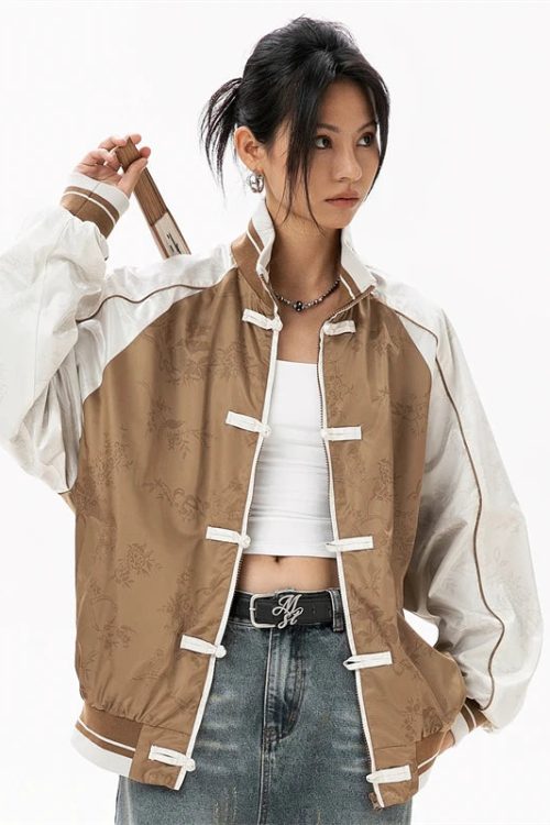 Woman Coquette Chinese Style Bomber Jacket