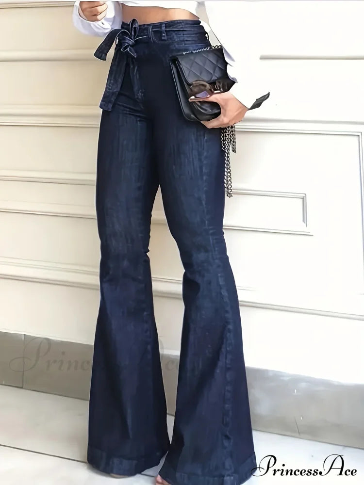 Women Fashion Blue Denim High-Stretch Bell Bottom Legs Denim Pants Women Solid Color High Waist Flare Jeans Women Fashion Blue Denim High-Stretch Bell Bottom Legs Denim Pants Women Solid Color High Waist Flare Jeans