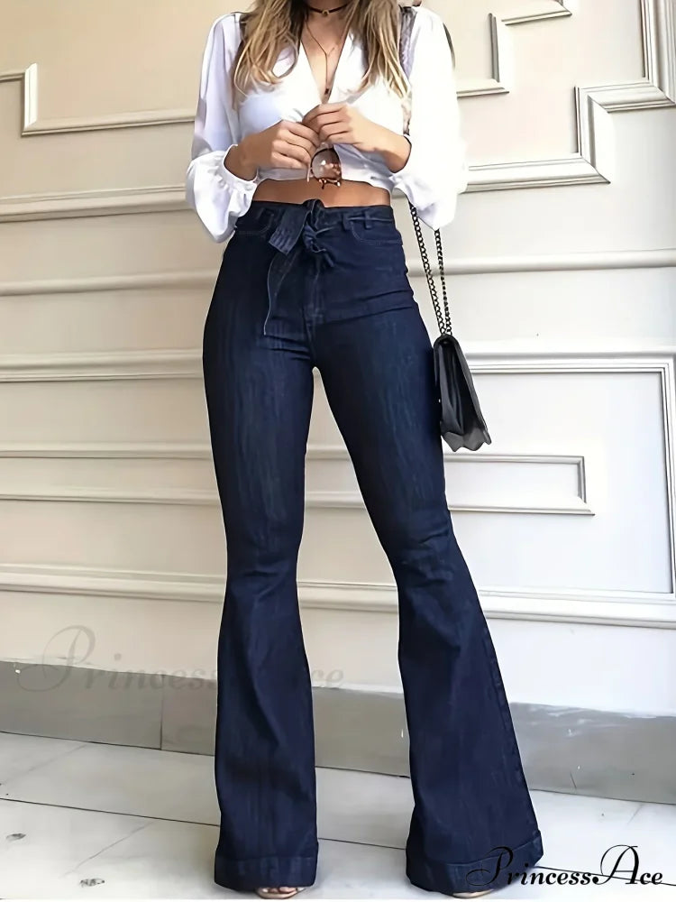 Women Fashion Blue Denim High-Stretch Bell Bottom Legs Denim Pants Women Solid Color High Waist Flare Jeans Women Fashion Blue Denim High-Stretch Bell Bottom Legs Denim Pants Women Solid Color High Waist Flare Jeans