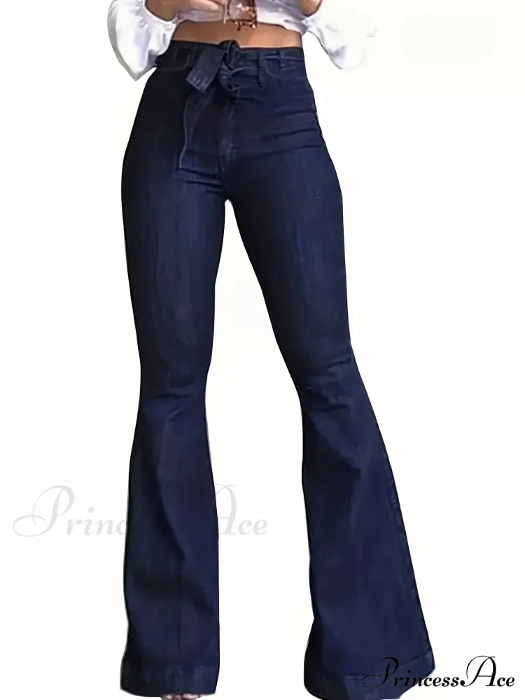 Women Fashion Blue Denim High-Stretch Bell Bottom Legs Denim Pants Women Solid Color High Waist Flare Jeans Women Fashion Blue Denim High-Stretch Bell Bottom Legs Denim Pants Women Solid Color High Waist Flare Jeans