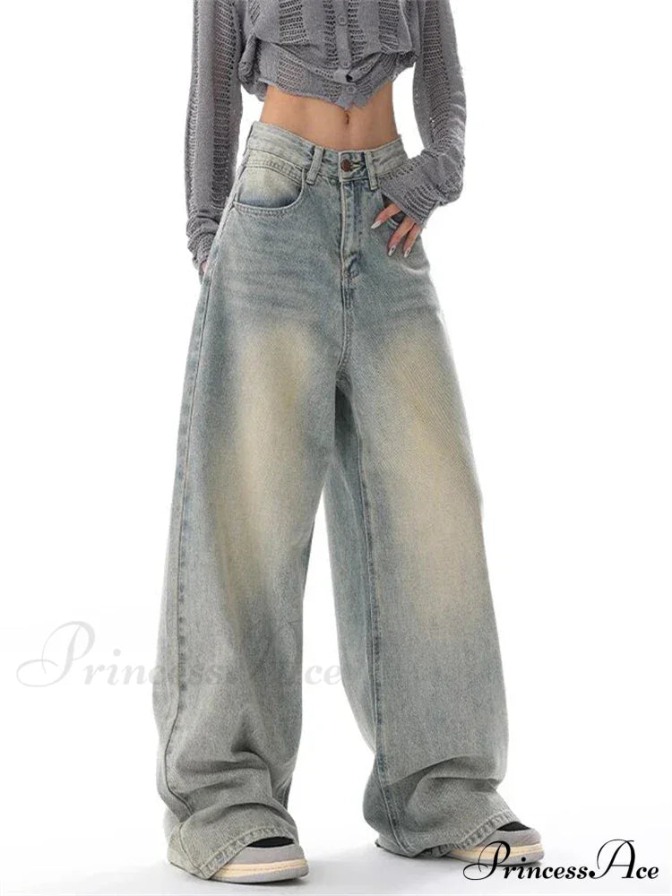 Women's American Vintage Washed Thin Casual Neutral Style Blue Denim Female High Waist Straight Pants Jeans Women's American Vintage Washed Thin Casual Neutral Style Blue Denim Female High Waist Straight Pants Jeans