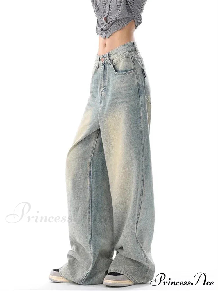 Women's American Vintage Washed Thin Casual Neutral Style Blue Denim Female High Waist Straight Pants Jeans Women's American Vintage Washed Thin Casual Neutral Style Blue Denim Female High Waist Straight Pants Jeans