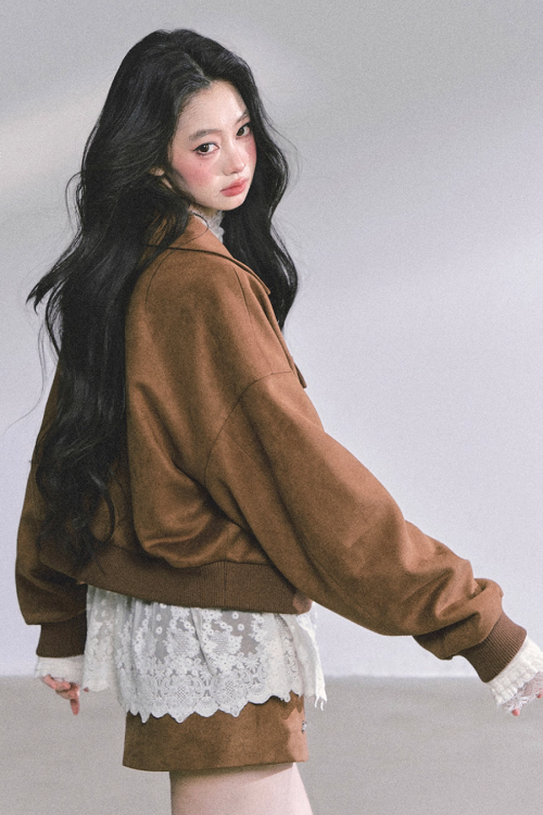 Wool Blazer Jacket / Mini Skirt / Frill Lace Blouse