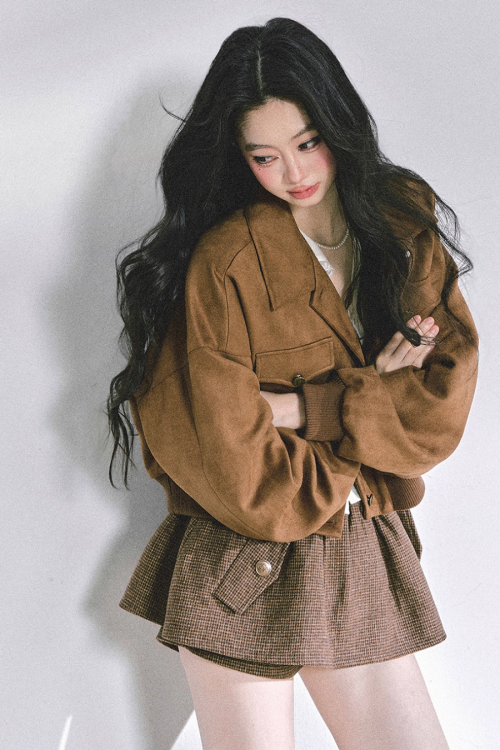 Wool Blazer Jacket / Mini Skirt / Frill Lace Blouse