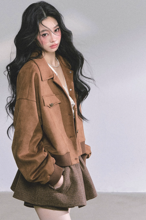 Wool Blazer Jacket / Mini Skirt / Frill Lace Blouse