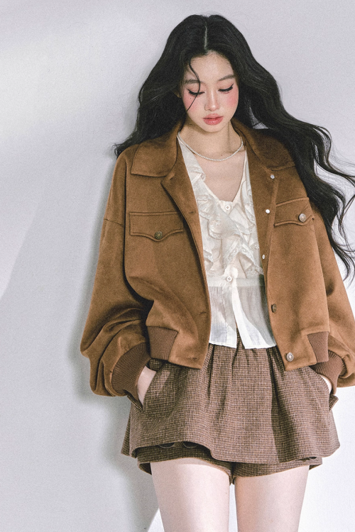 Wool Blazer Jacket / Mini Skirt / Frill Lace Blouse