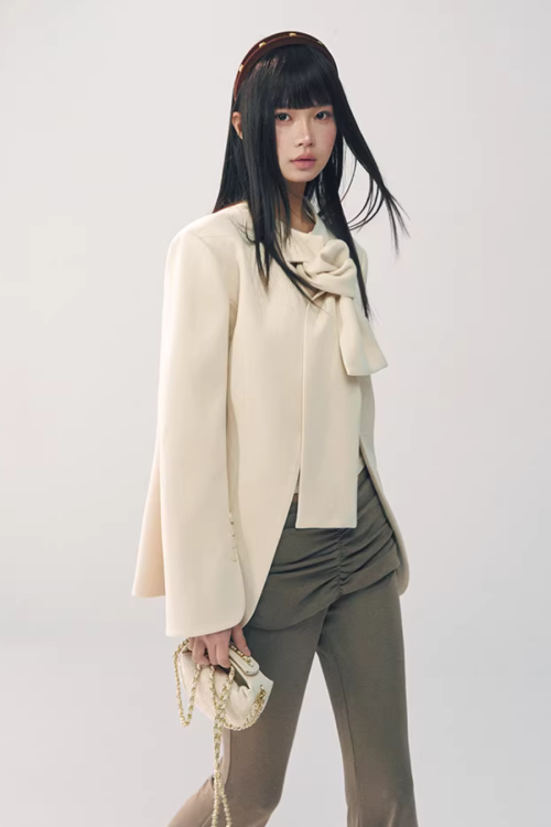 Wool Bow Blazer Jacket