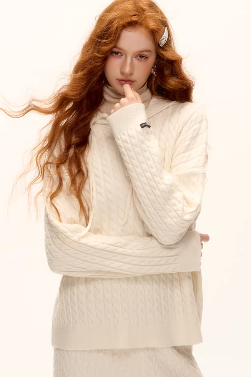 Wool Half-Button Knit Hoodie / Wide Pants