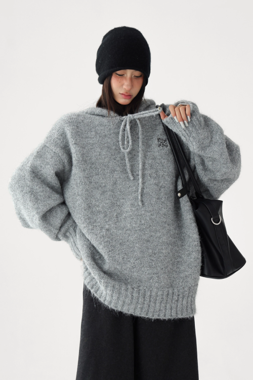 Wool Knit Hoodie Pullover
