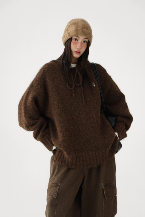 Wool Knit Hoodie Pullover