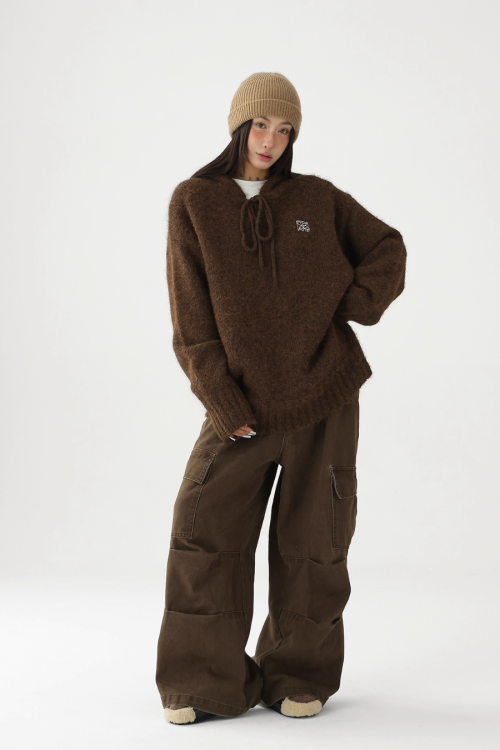 Wool Knit Hoodie Pullover