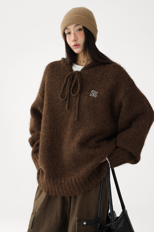 Wool Knit Hoodie Pullover