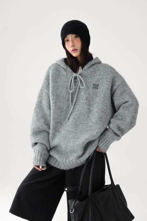 Wool Knit Hoodie Pullover