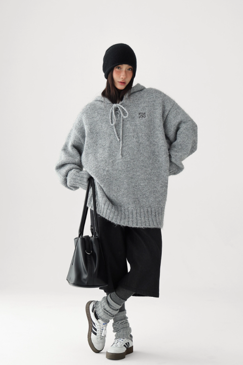Wool Knit Hoodie Pullover