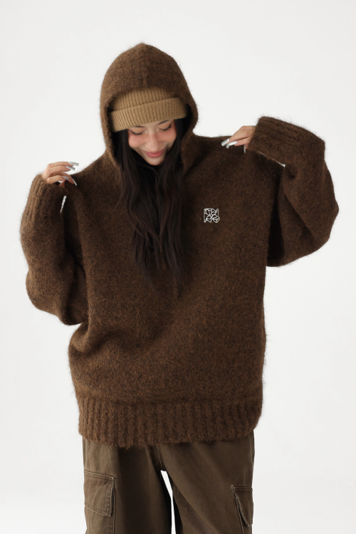 Wool Knit Hoodie Pullover