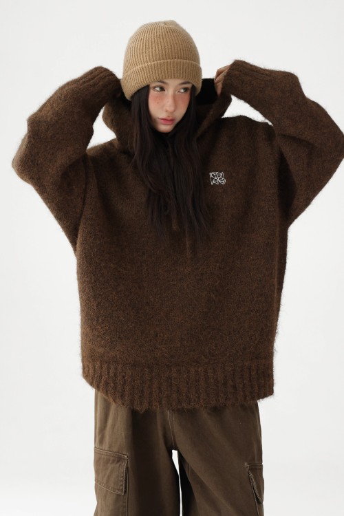 Wool Knit Hoodie Pullover