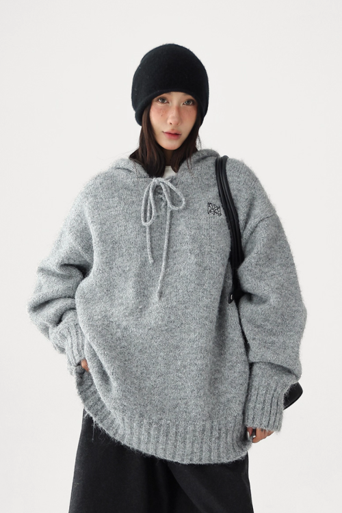 Wool Knit Hoodie Pullover