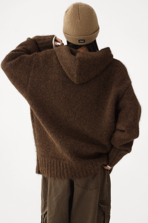 Wool Knit Hoodie Pullover