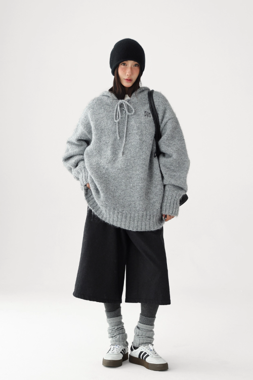 Wool Knit Hoodie Pullover