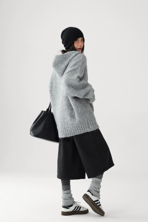 Wool Knit Hoodie Pullover