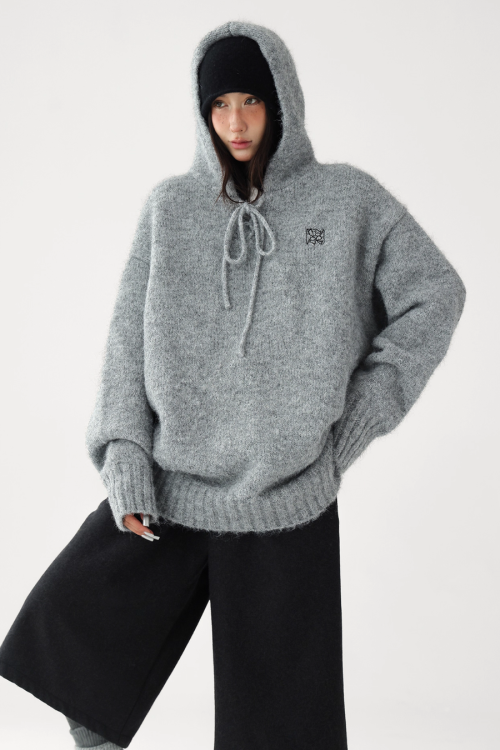 Wool Knit Hoodie Pullover