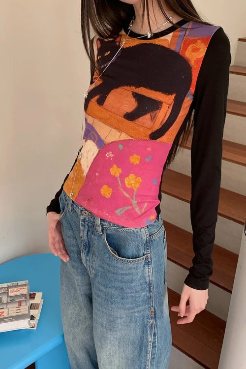 Y2K Cat Graphic Top